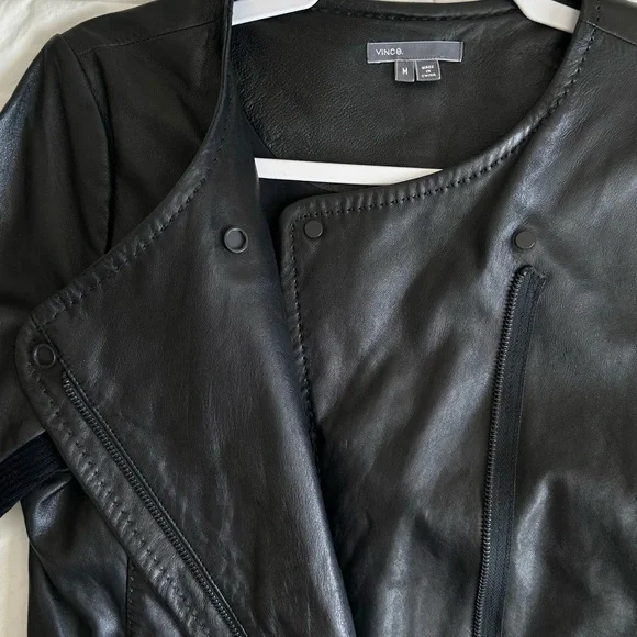 VINCE WOMEN’S LEATHER MOTO JACKET Asymmetrical Zip Fitted Size/M~ Orig. $1195 - Picture 5 of 13